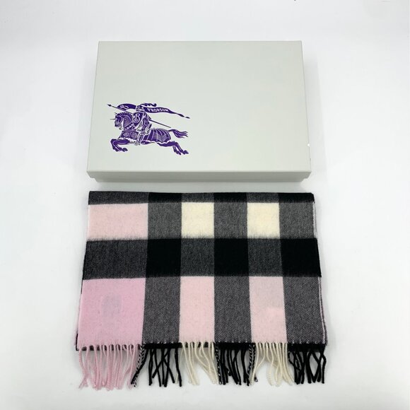 Burberry Pink Check Cashmere Fringe Scarf - Picture 9 of 9